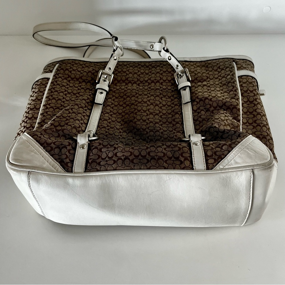 Coach Signature Gallery Tote F11526 Khaki Jacquard White Leather Trim Y2K - Picture 12 of 15